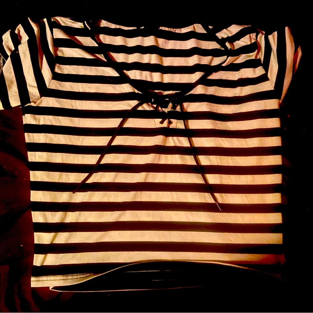 Black & White striped short sleeve shirt, Dollskill; 3X